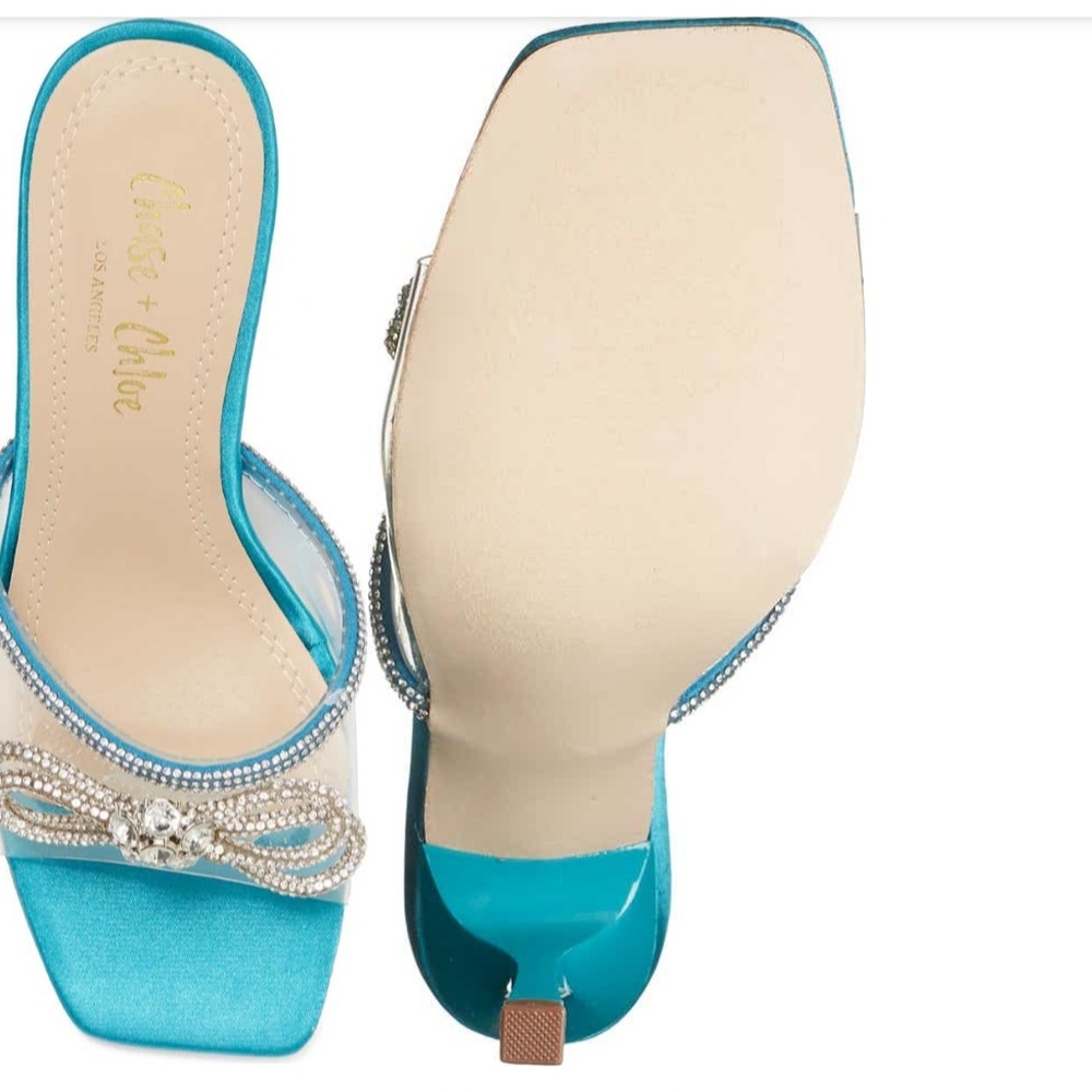 Chase + Chloe Blue and Soft Pink Heels with Sparkling Details